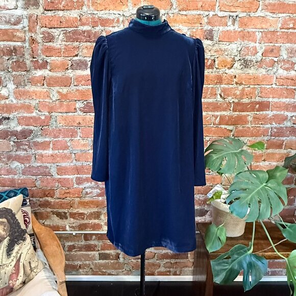 GAP Velvet Mock Neck Puff Sleeve Dress (Medium Tall) - Picture 2 of 6